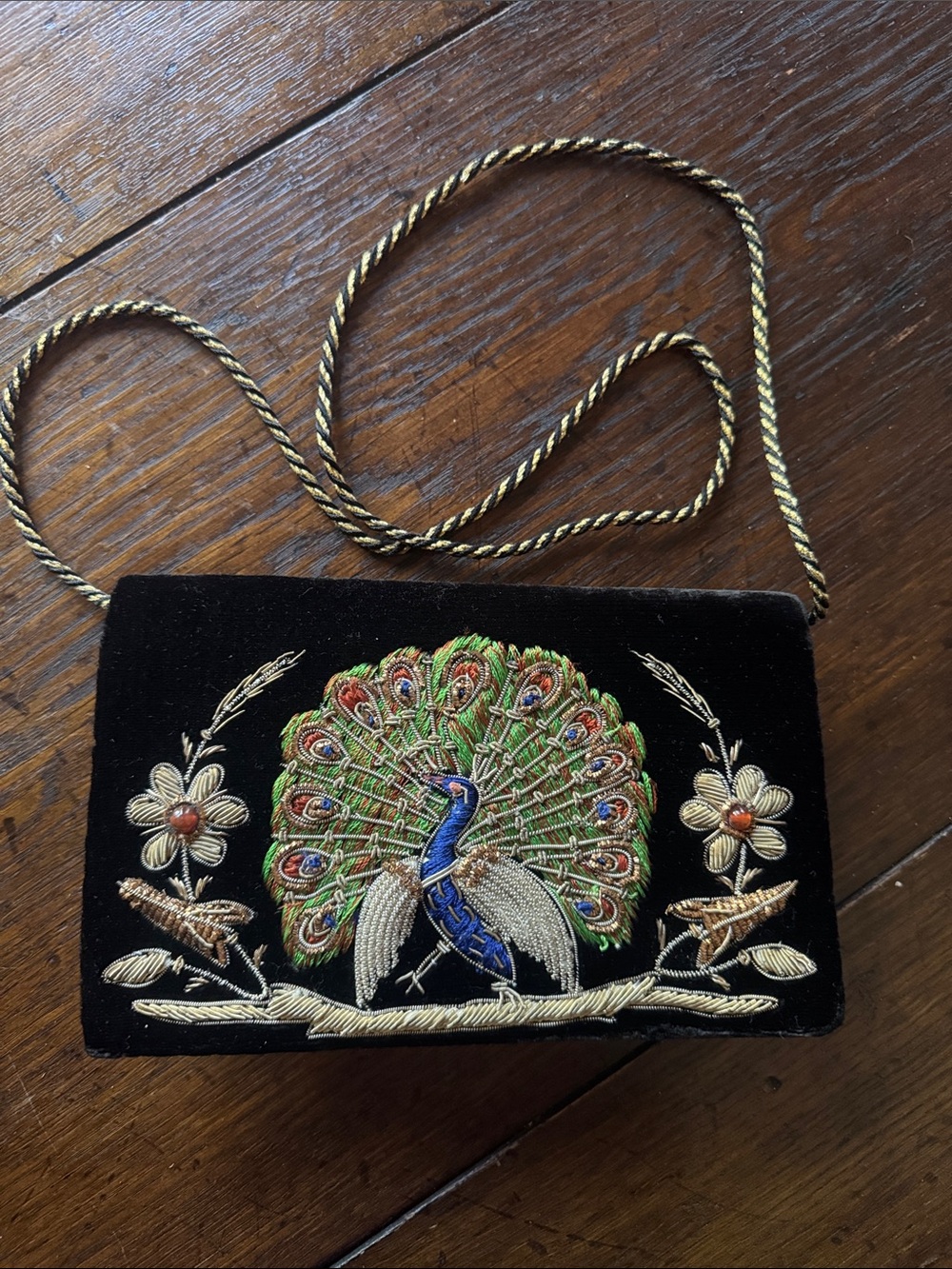 Vintage peacock beaded and embroidered clutch evening Bag